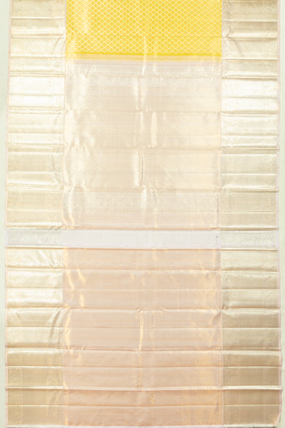 Kanchipuram Silk Tissue Jaal And Butta Yellow Saree