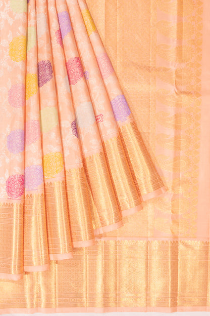 Kanchipuram Silk Tissue Jaal Peach Saree