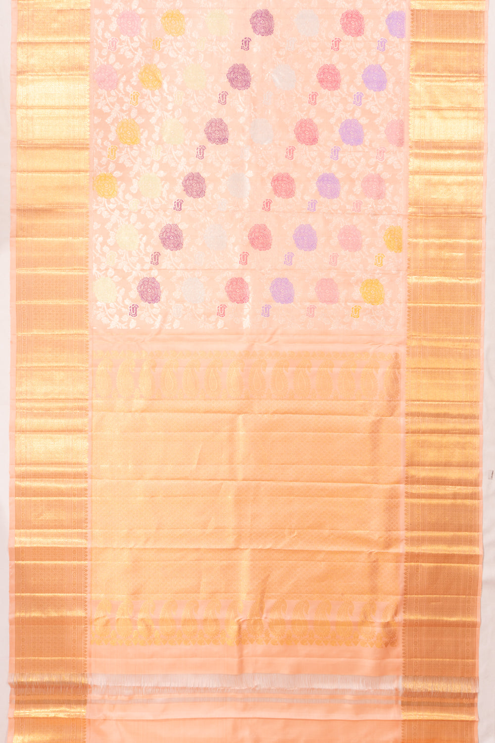 Kanchipuram Silk Tissue Jaal Peach Saree