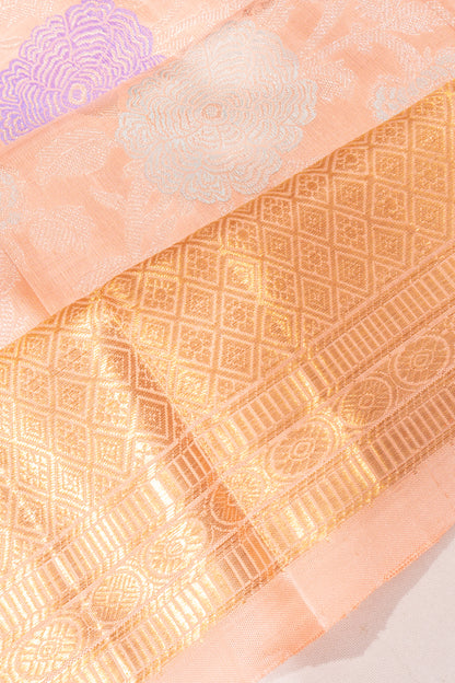 Kanchipuram Silk Tissue Jaal Peach Saree