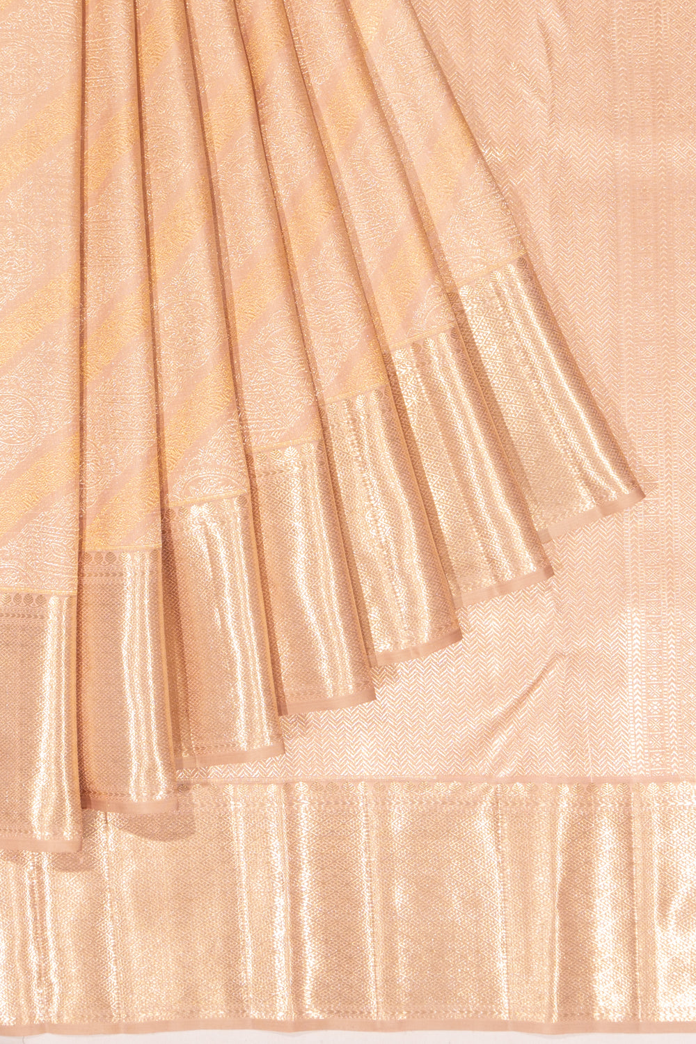 Kanchipuram Silk Tissue Brocade Peach Saree