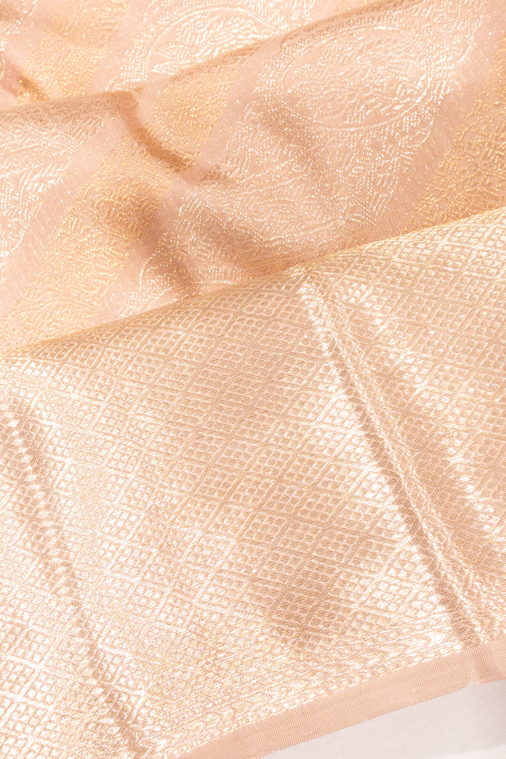 Kanchipuram Silk Tissue Brocade Peach Saree