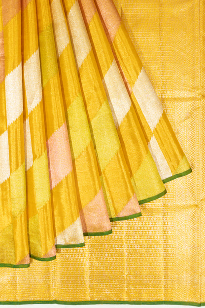 Kanchipuram Silk Tissue Geometrical Brocade Gold Saree