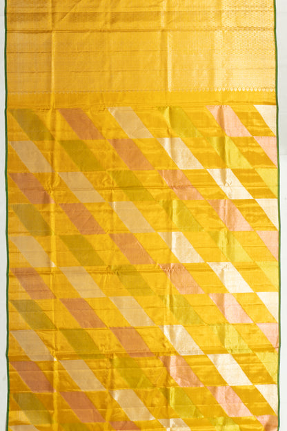 Kanchipuram Silk Tissue Geometrical Brocade Gold Saree
