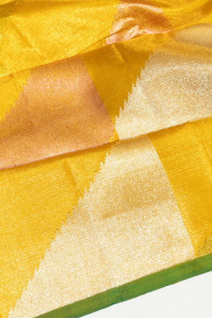 Kanchipuram Silk Tissue Geometrical Brocade Gold Saree