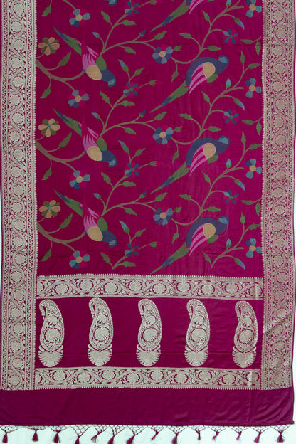 Banarasi Satin Embroidery Purple Saree