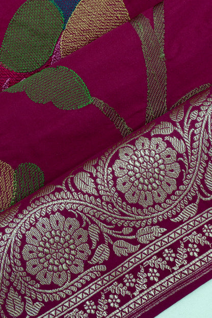 Banarasi Satin Embroidery Purple Saree