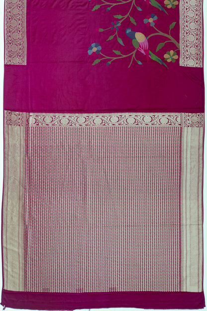 Banarasi Satin Embroidery Purple Saree