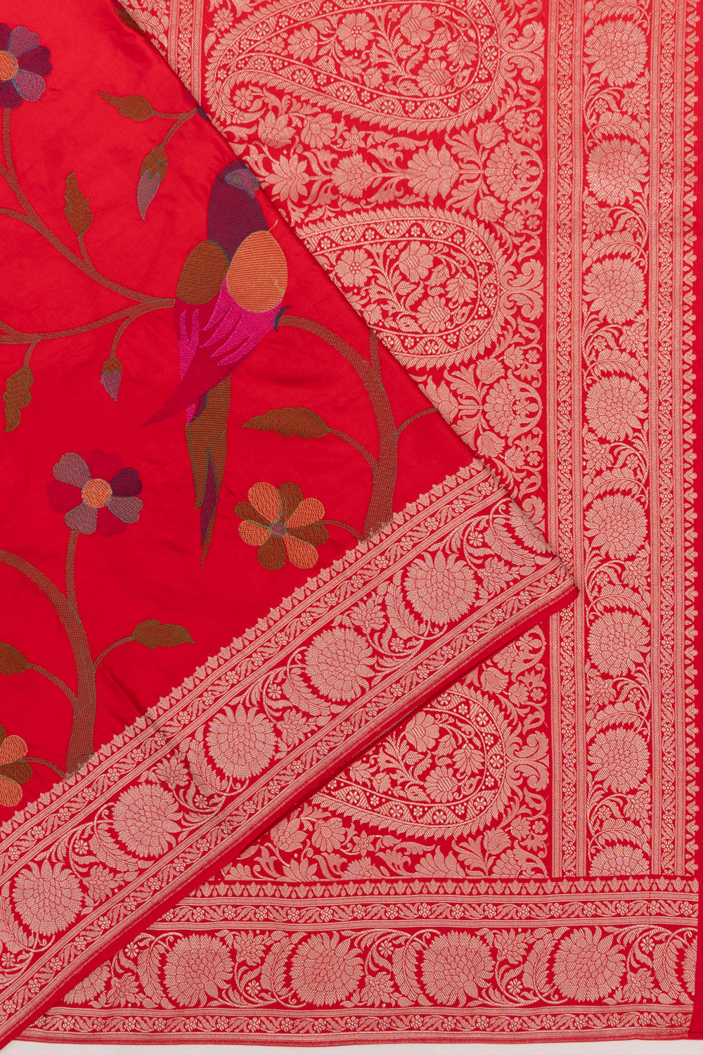 Banarasi Satin Embroidery Red Saree