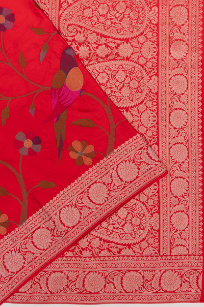 Banarasi Satin Embroidery Red Saree