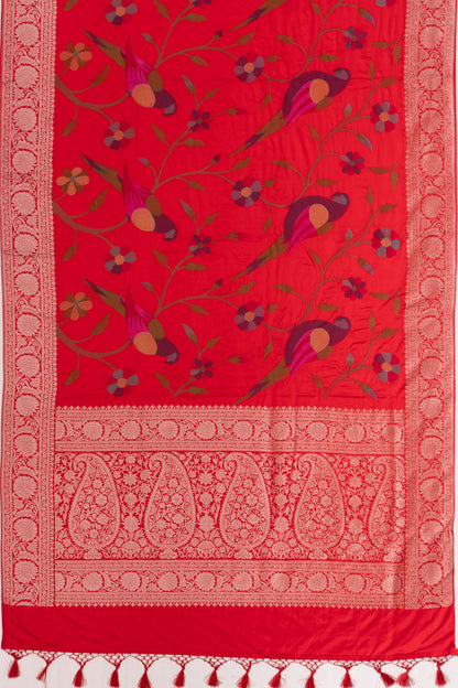 Banarasi Satin Embroidery Red Saree