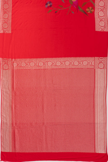 Banarasi Satin Embroidery Red Saree