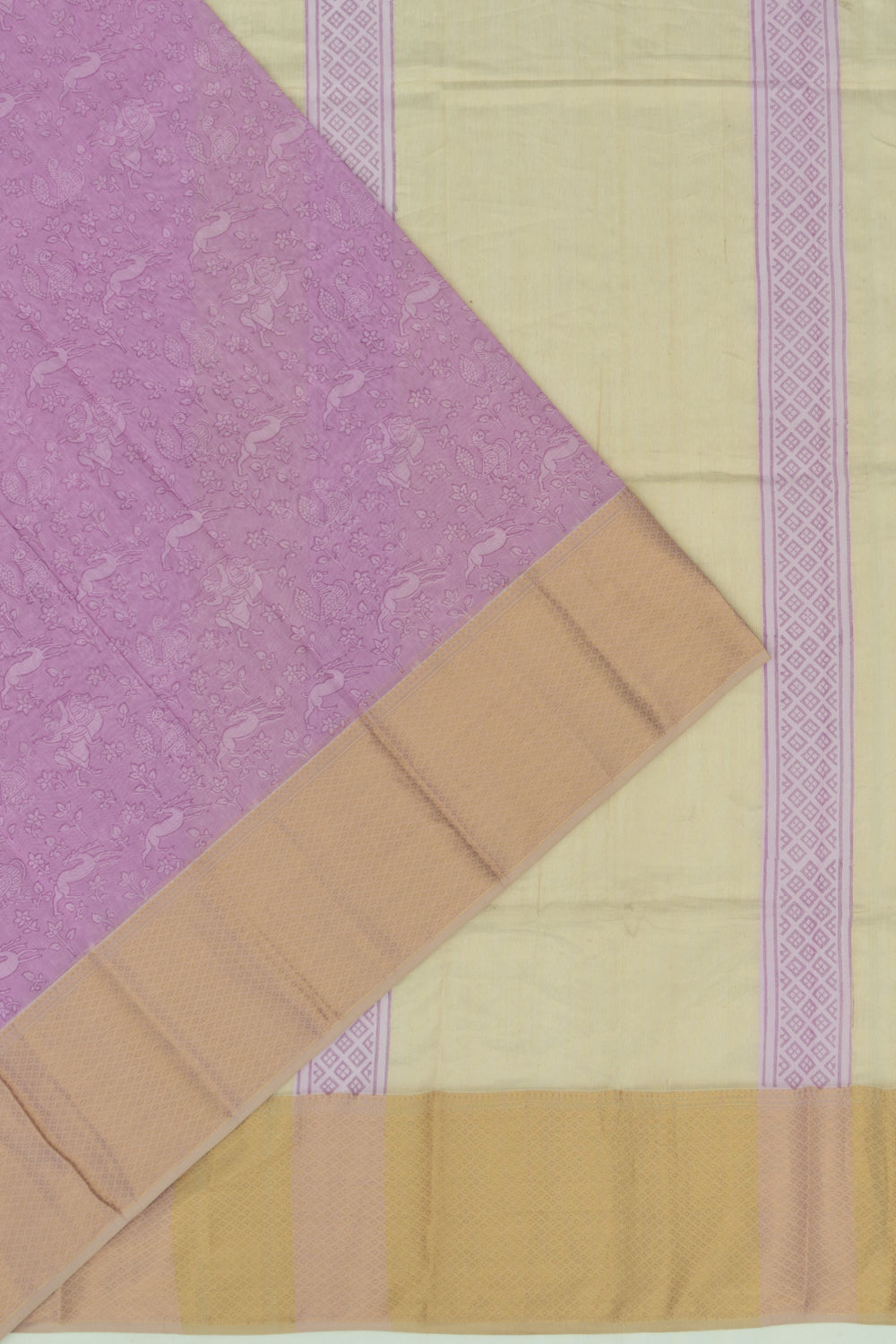 Chanderi Cotton Printed Lavender Saree