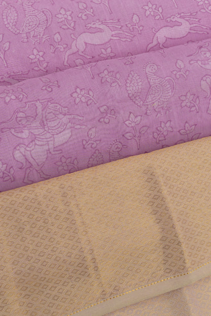 Chanderi Cotton Printed Lavender Saree