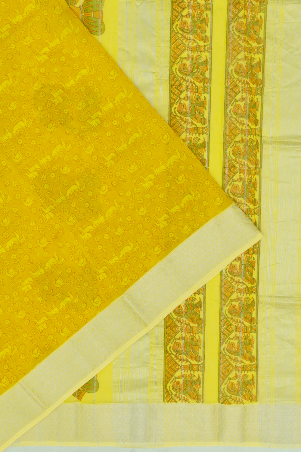 Chanderi Cotton Printed Yellow Saree