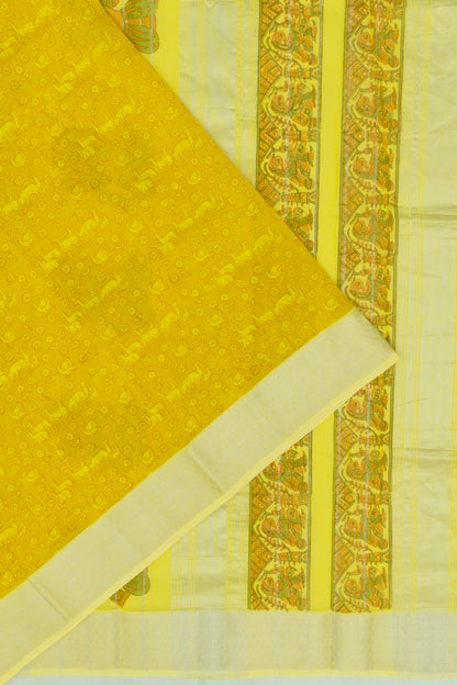 Chanderi Cotton Printed Yellow Saree
