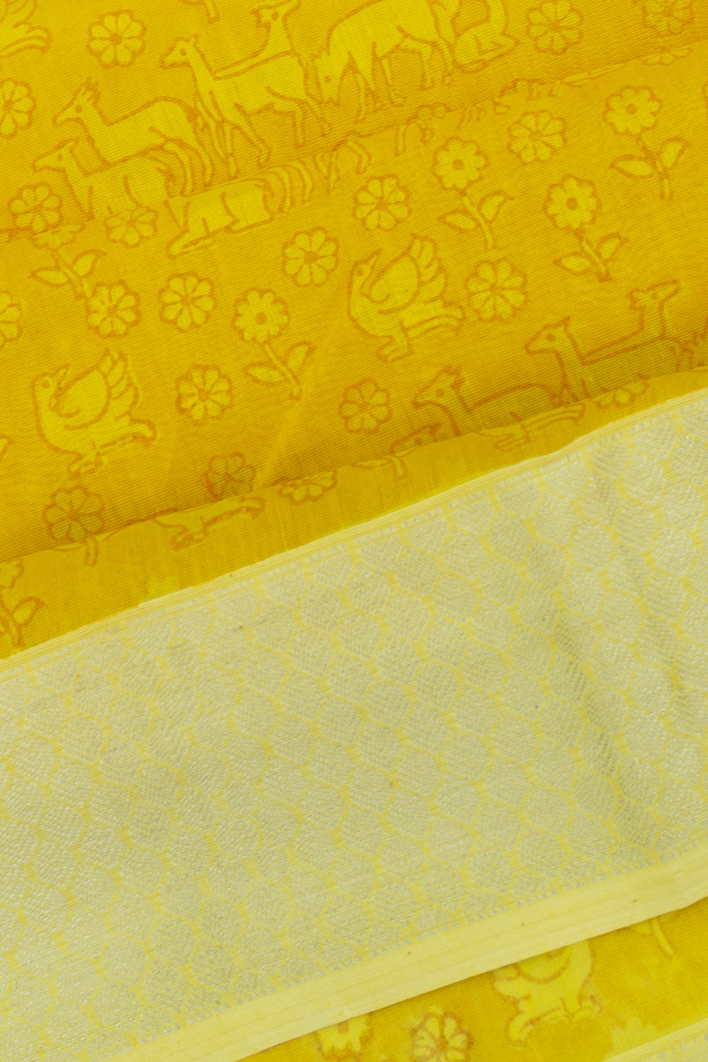 Chanderi Cotton Printed Yellow Saree