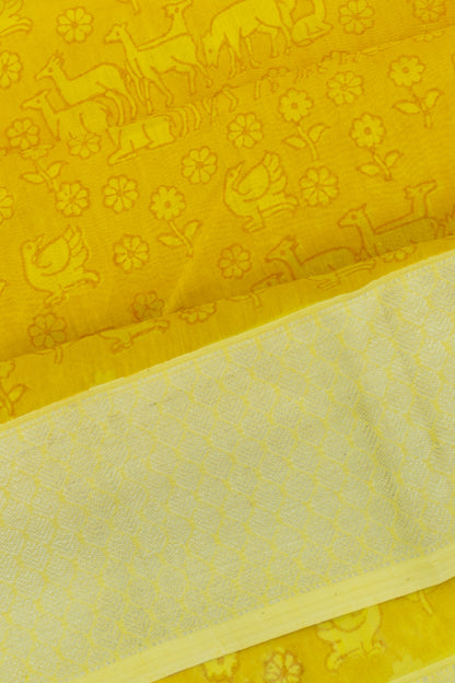 Chanderi Cotton Printed Yellow Saree
