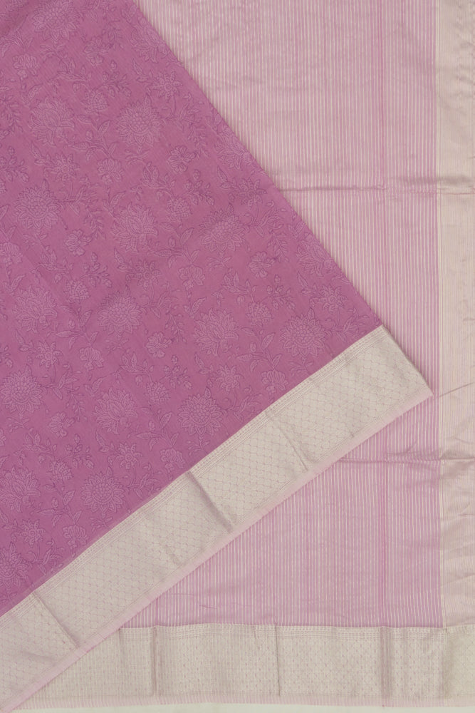 Chanderi Cotton Floral Printed Lavender Saree