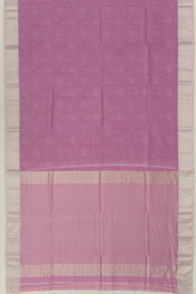 Chanderi Cotton Floral Printed Lavender Saree