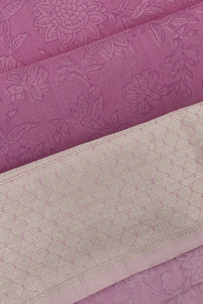 Chanderi Cotton Floral Printed Lavender Saree