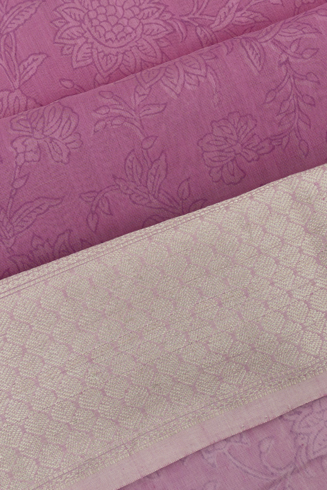Chanderi Cotton Floral Printed Lavender Saree