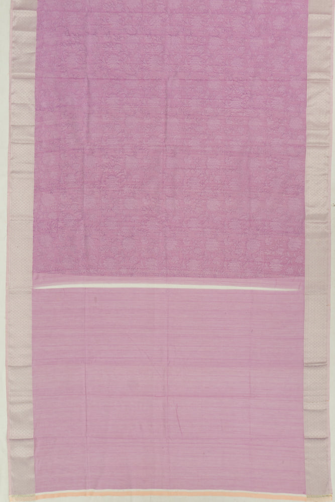 Chanderi Cotton Floral Printed Lavender Saree