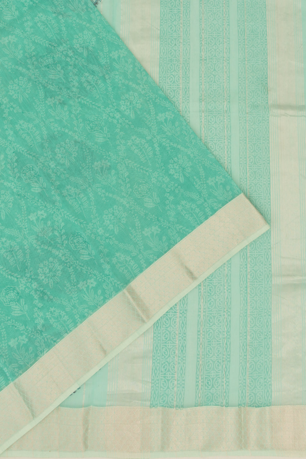 Chanderi Cotton Floral Printed Sea Green Saree