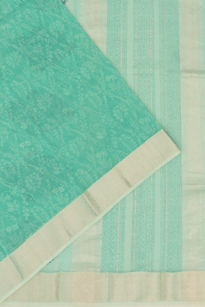 Chanderi Cotton Floral Printed Sea Green Saree
