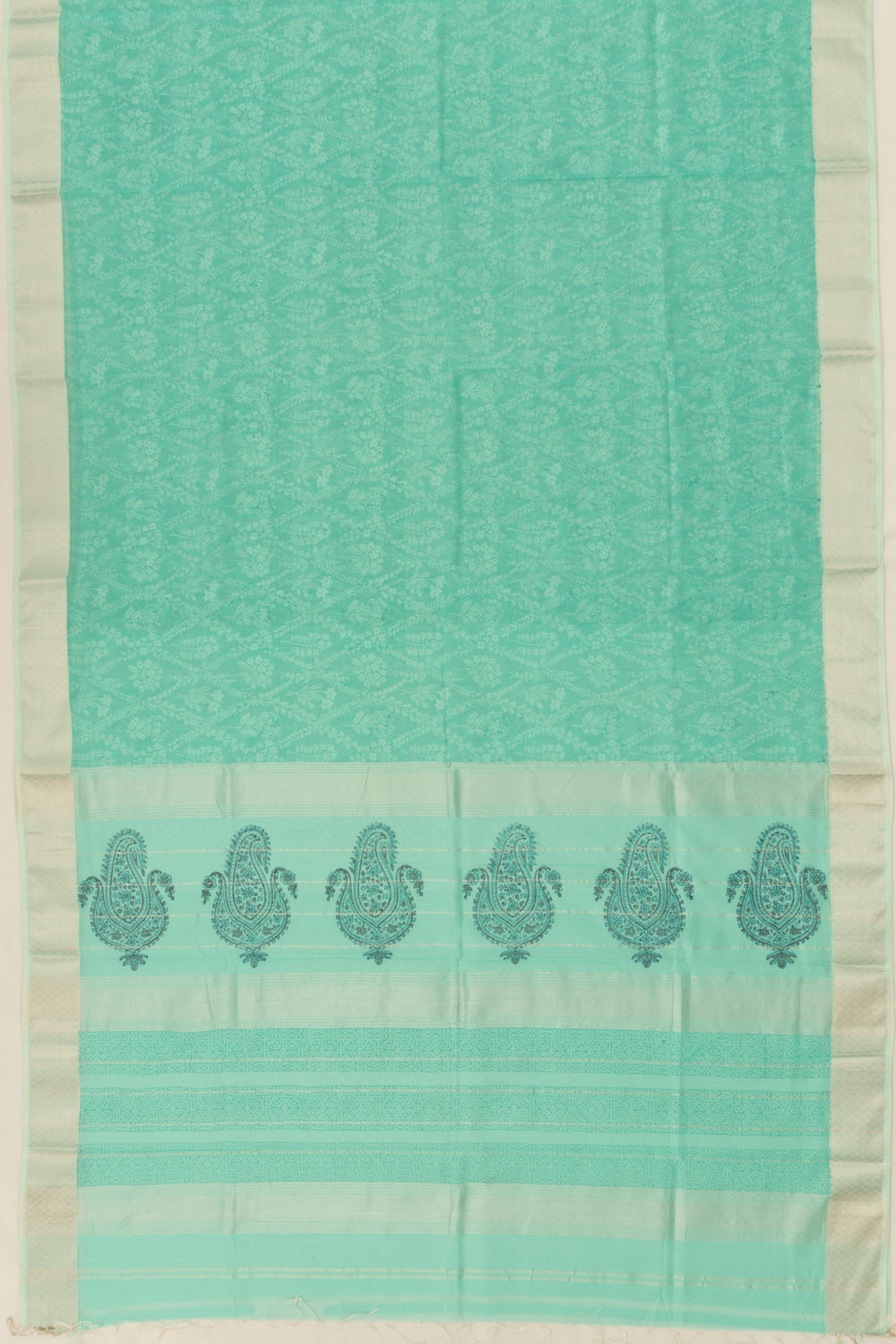 Chanderi Cotton Floral Printed Sea Green Saree