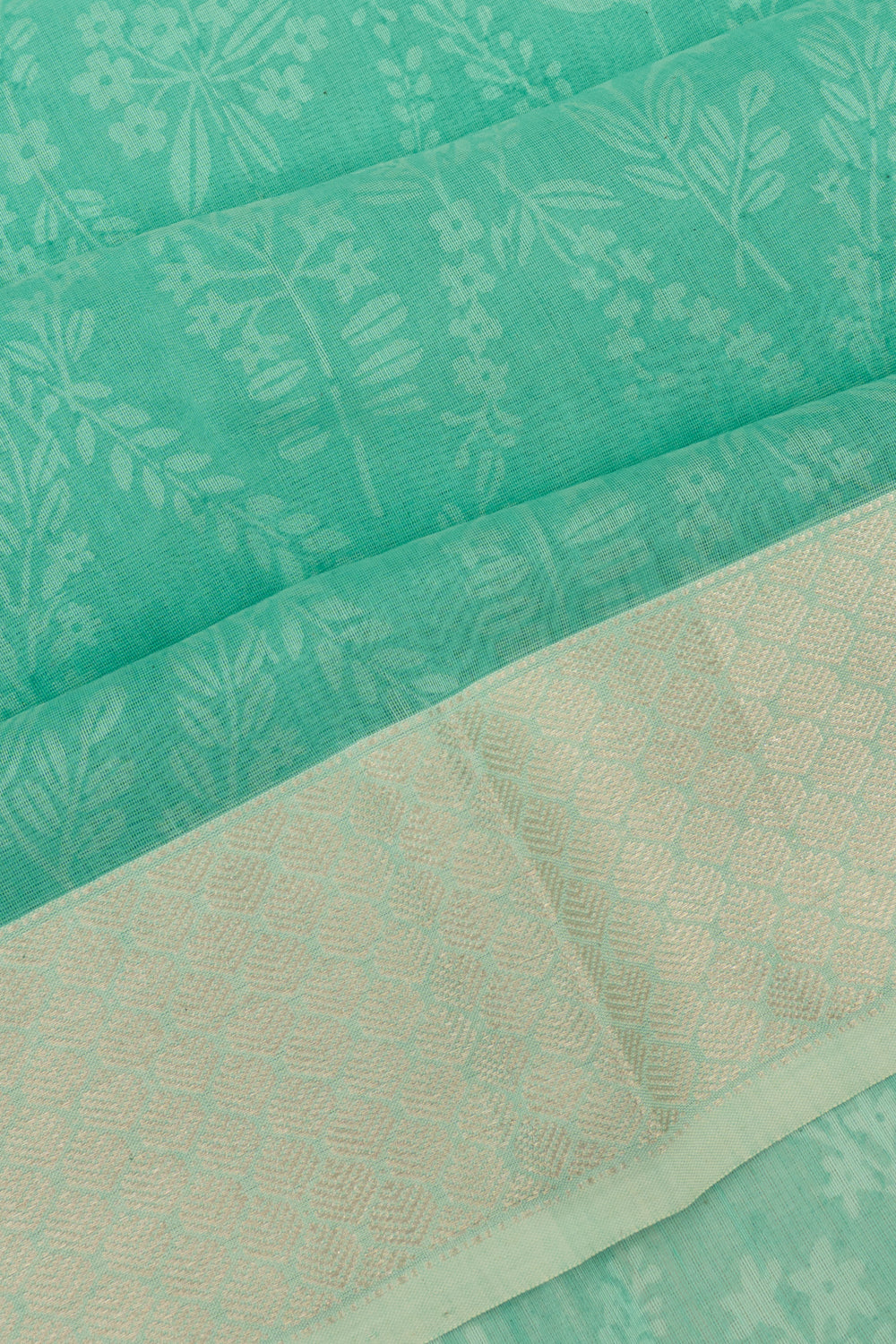 Chanderi Cotton Floral Printed Sea Green Saree