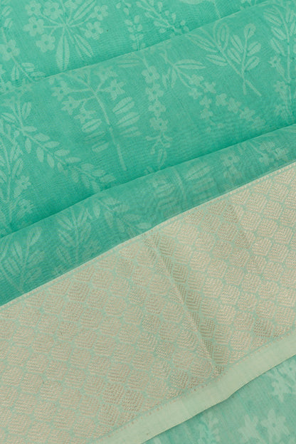 Chanderi Cotton Floral Printed Sea Green Saree