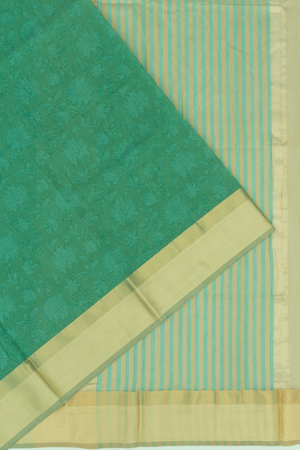 Chanderi Cotton Floral Printed Dark Green Saree