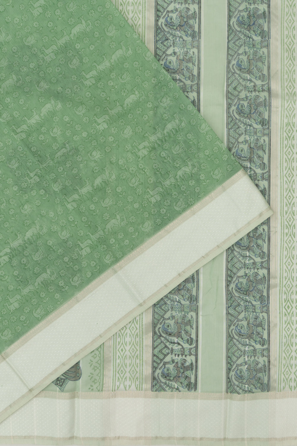 Chanderi Cotton Printed Green Saree