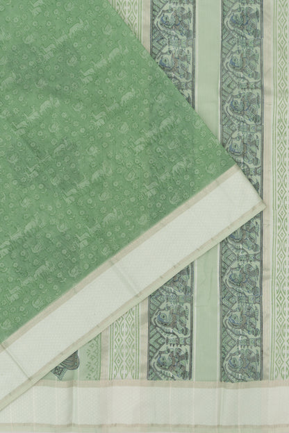 Chanderi Cotton Printed Green Saree