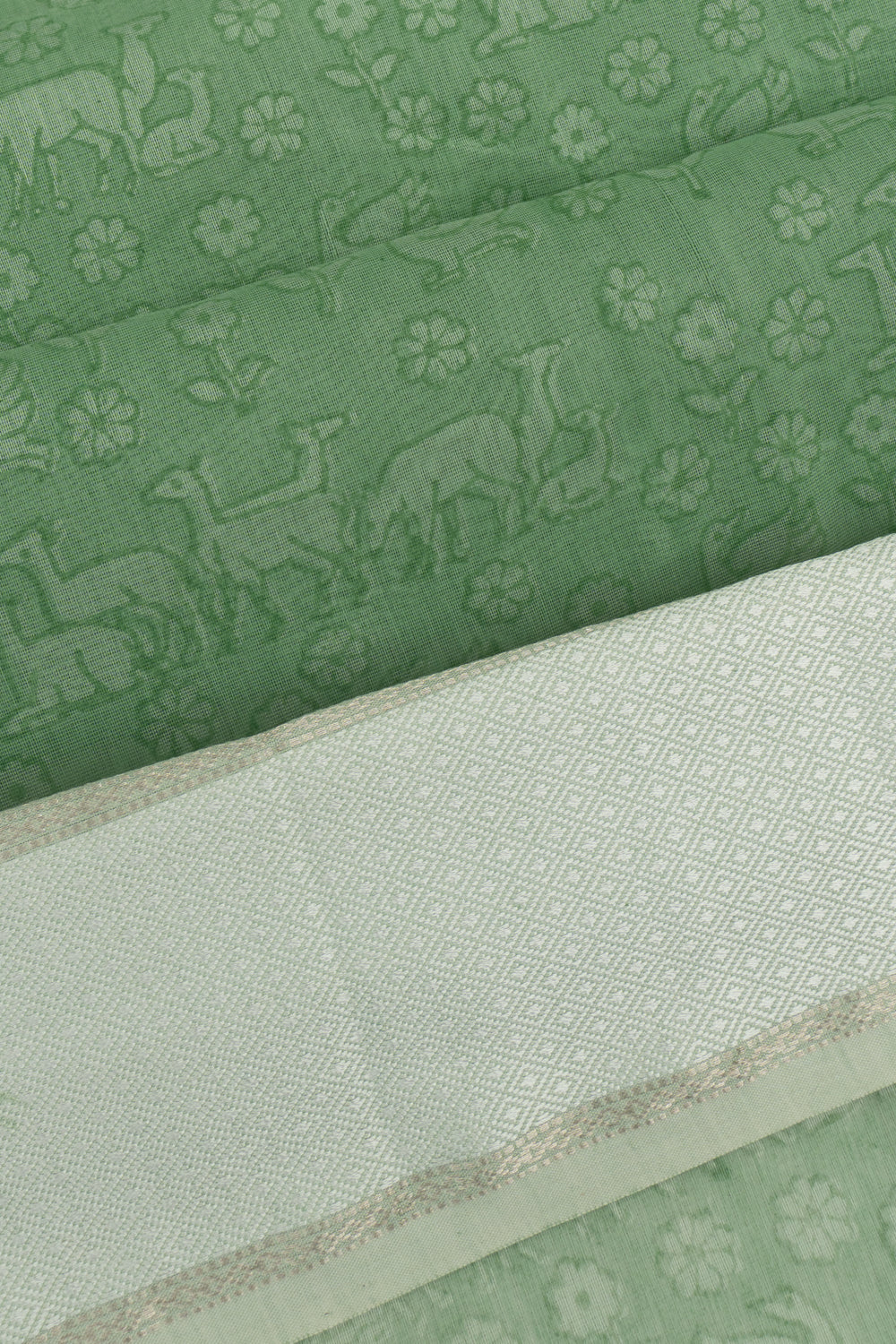 Chanderi Cotton Printed Green Saree