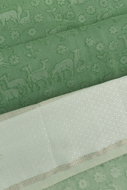 Chanderi Cotton Printed Green Saree