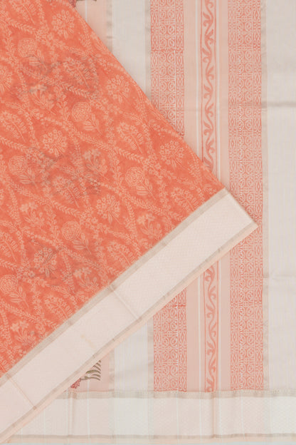 Chanderi Cotton Floral Printed Orange Saree