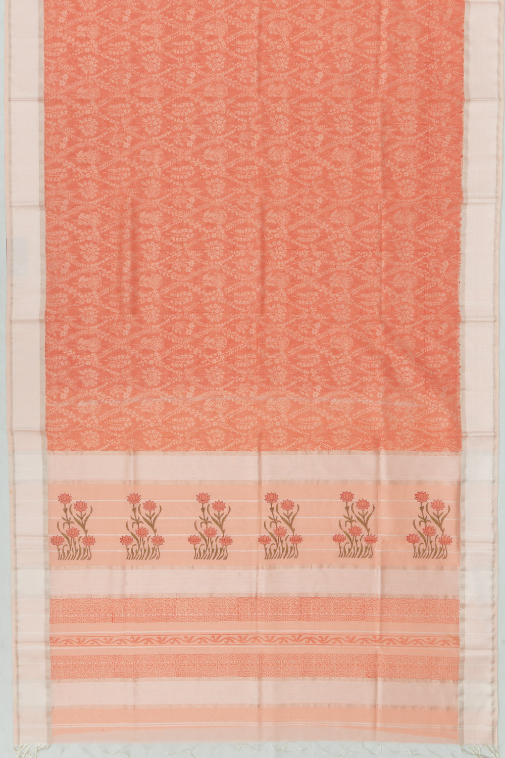 Chanderi Cotton Floral Printed Orange Saree