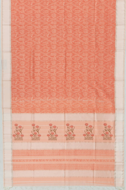 Chanderi Cotton Floral Printed Orange Saree