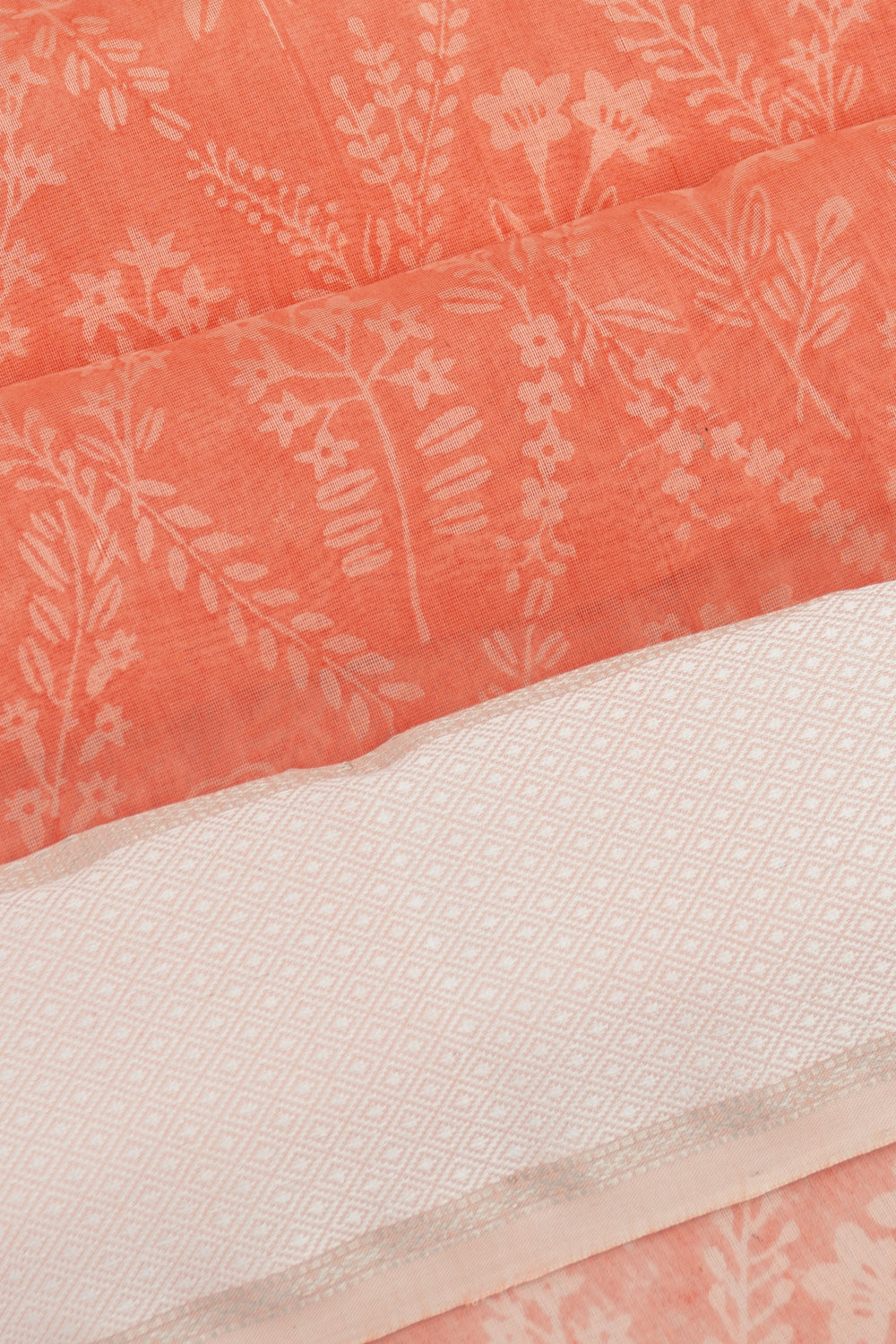 Chanderi Cotton Floral Printed Orange Saree