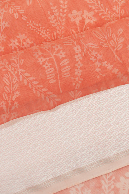 Chanderi Cotton Floral Printed Orange Saree