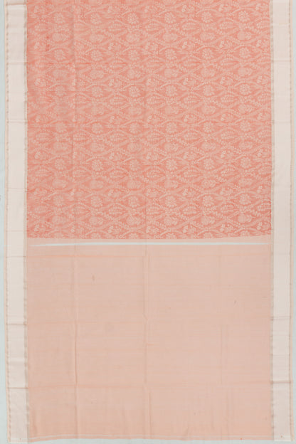 Chanderi Cotton Floral Printed Orange Saree