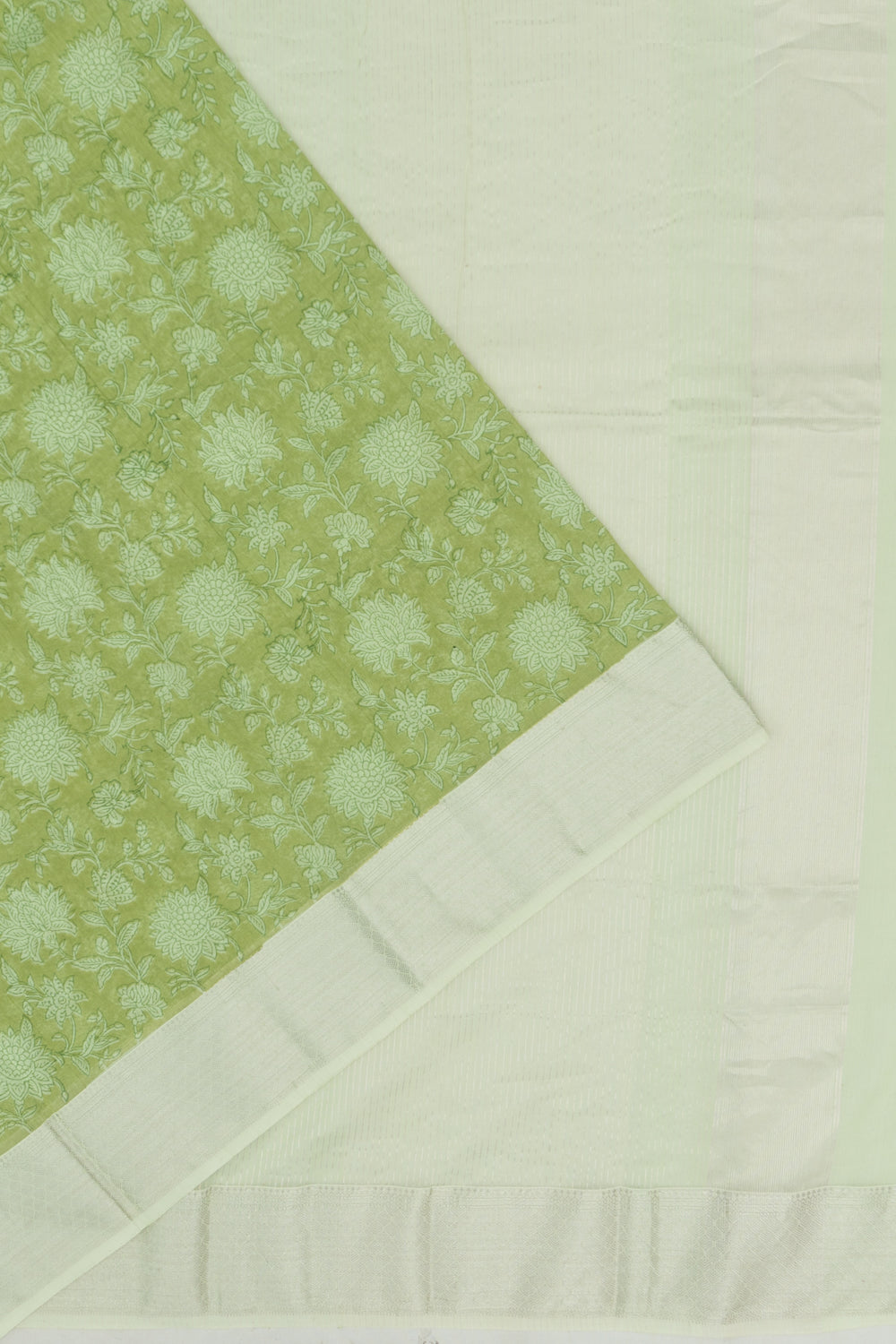 Chanderi Cotton Floral Printed Green Saree