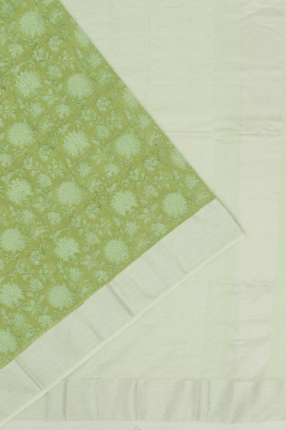 Chanderi Cotton Floral Printed Green Saree