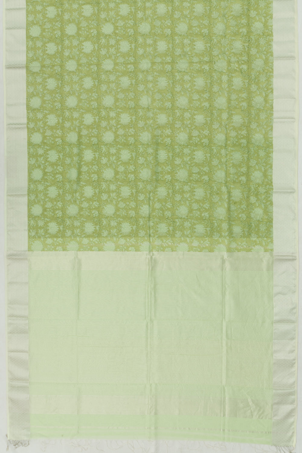 Chanderi Cotton Floral Printed Green Saree