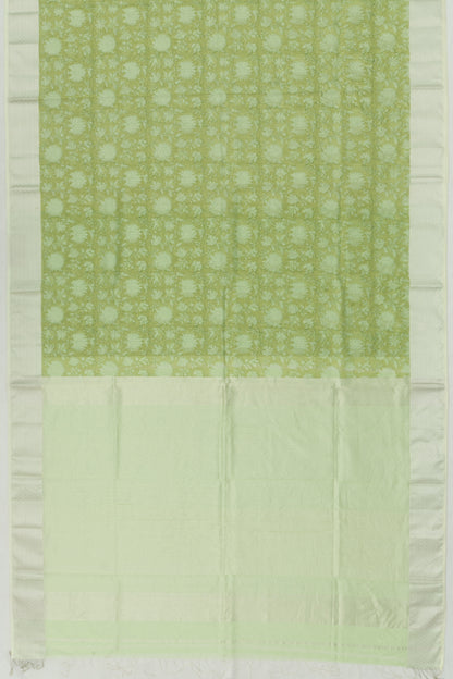 Chanderi Cotton Floral Printed Green Saree