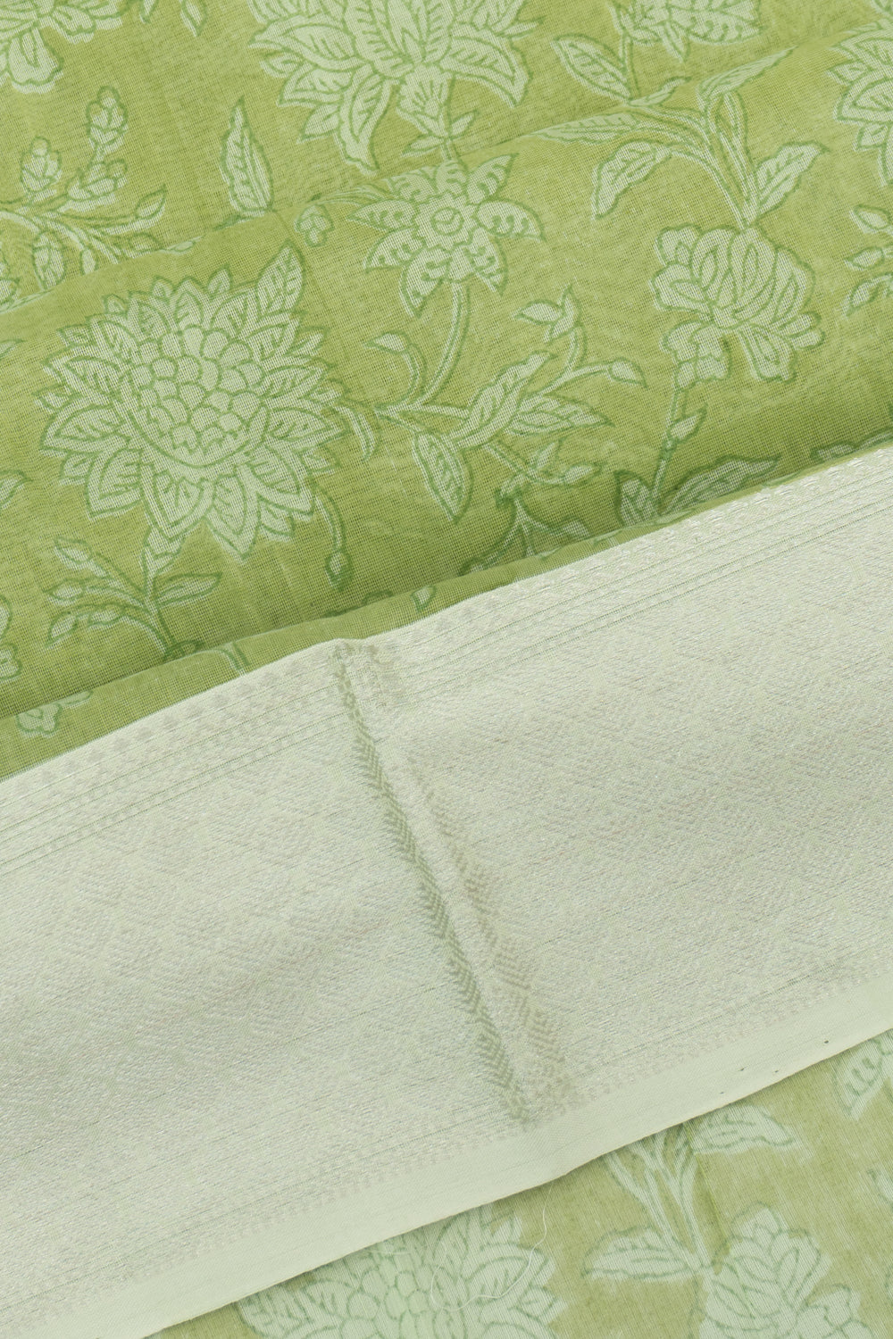 Chanderi Cotton Floral Printed Green Saree