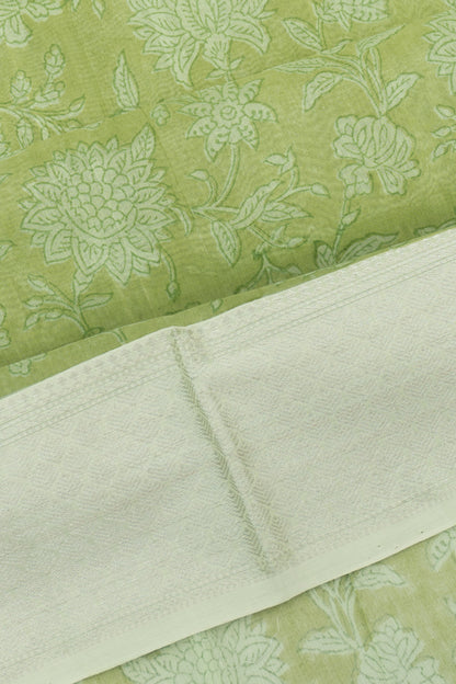 Chanderi Cotton Floral Printed Green Saree