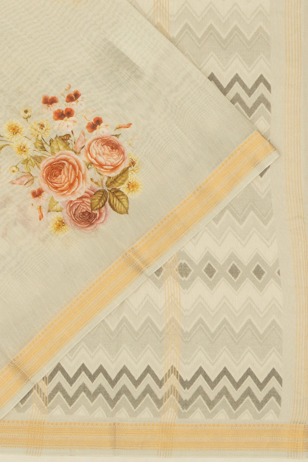 Chanderi Cotton Floral Printed Butta Pastel Grey Saree